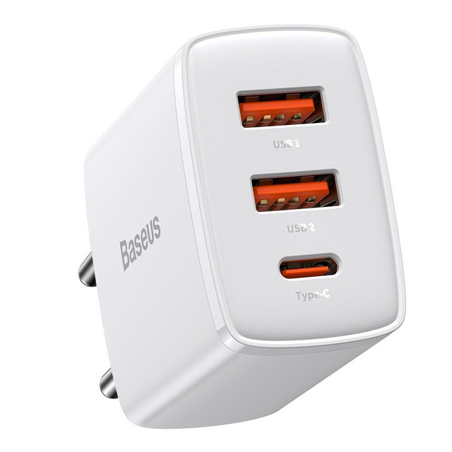 Kompaktní rychlonabíječka Baseus 2xUSB USB-C PD QC 3.0 3A 30W bílá