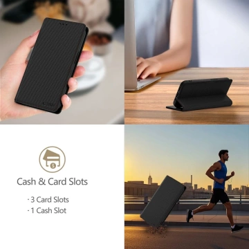 Puzdro Tech-Protect Wallet RS pre iPhone 16e, čierne s červeným lemom