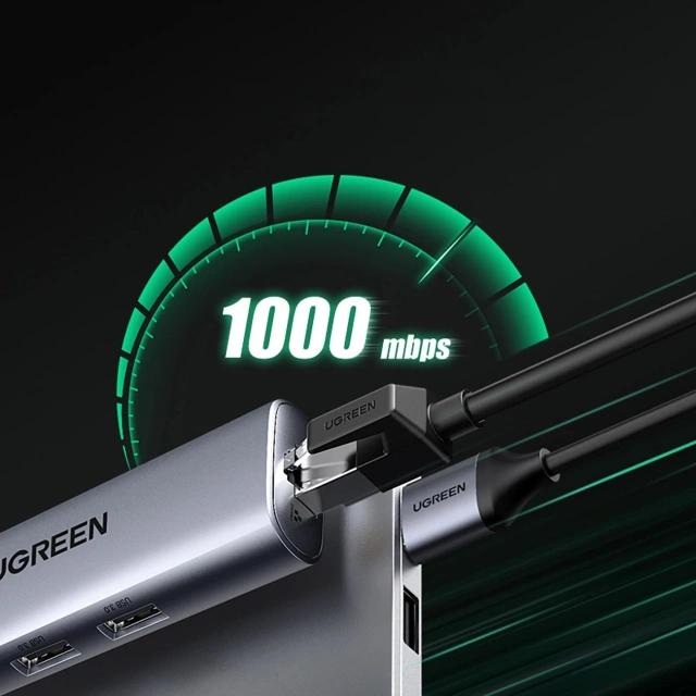 Ugreen CM266 USB-A 3.0 RJ45 adaptér 3x USB-A micro USB Hub 5v1 sivý