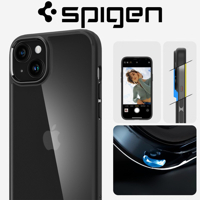 Case for iPhone 15 Plus Spigen Ultra Hybrid Case, Matte Black back cover