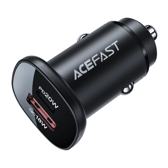 Acefast Autoladegerät 38W USB Typ C / USB, PPS, Power Delivery, Quick Charge 3.0, AFC, FCP schwarz (B1 schwarz)