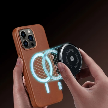 Kožený kryt Dux Ducis Naples pre iPhone 13 Pro (kompatibilný s MagSafe) hnedý