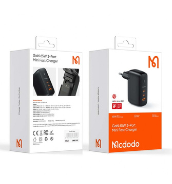 Nástenná nabíjačka GaN 65W Mcdodo CH-0291 2x USB-C, USB-A (čierna)