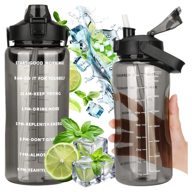 Große Flasche, Trinkflasche Alogy MotivHydro Motivational Messbecher 2l 2000ml Schwarz