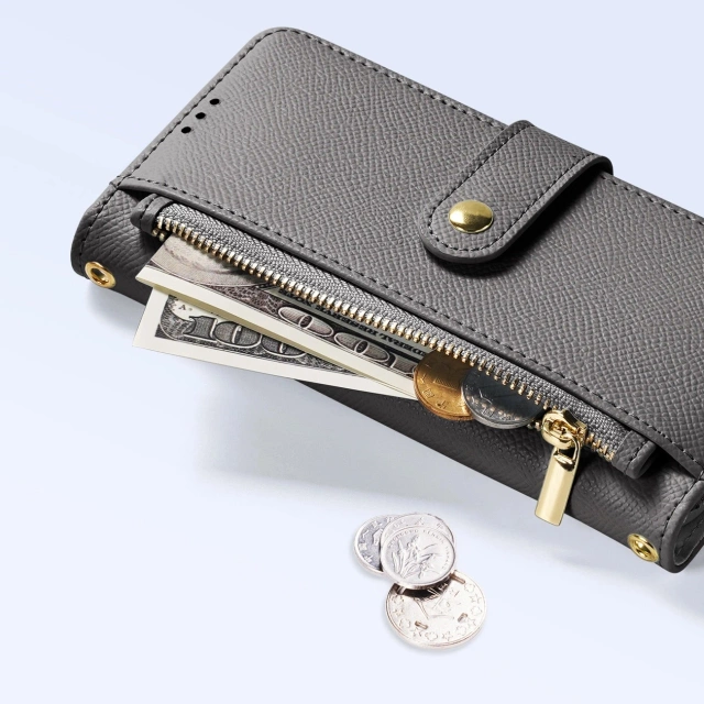 iPhone 15 Dux Ducis Lawa Leder Wallet Case MagSafe Grau