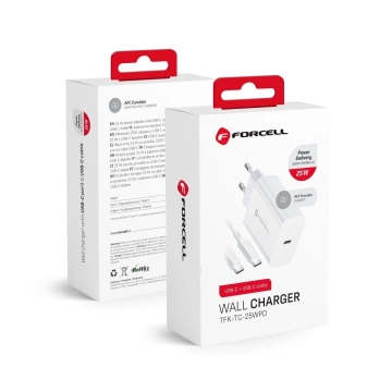 Швидкий зарядний пристрій Forcell Fast Charger 25W PD QC 4.0 USB-C Кабель USB-C - USB-C Білий