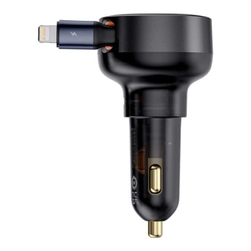 Baseus výsuvná 55W nabíjačka do auta USB-C Lightning 70 cm
