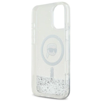 Etui Karl Lagerfeld pre iPhone 16 Plus 6,7" Magsafe Hardcase Transparent Liquid Glitter Karl Head
