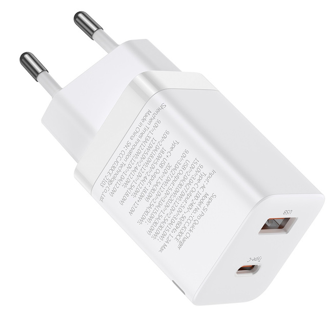 Rýchla nabíjačka Baseus Super Si Pro USB USB-C QC 3.0 PD 30W biela nástenná nabíjačka