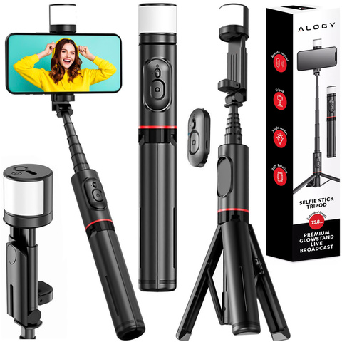 Selfie tyč Bluetooth stick Alogy Tripod Držiak telefónu na statív na fotografie s diaľkovým ovládaním 75,8 cm čierny
