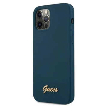 Guess GUHCP12LLSLMGBL iPhone 12 Pro Max 6,7" niebieski/синій твердий чохол Metal Logo Script