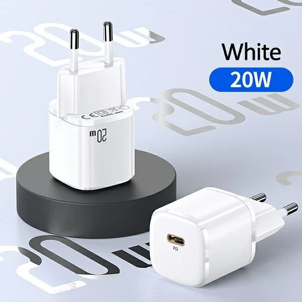 USAMS Wall charger 1x USB-C T36 mini 20W USB-C-Lightning cable white/white PD3.0 Fast Charging XFKXLOGTL02 (US-CC124 US-SJ484)