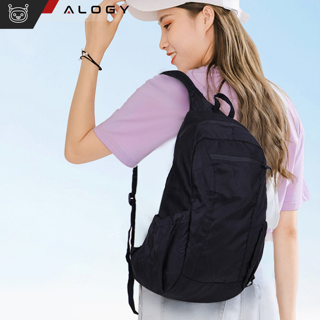 Backpack bag men's women's tourist climbing small 20l foldable lightweight school youth urban waterproof Alogy Black