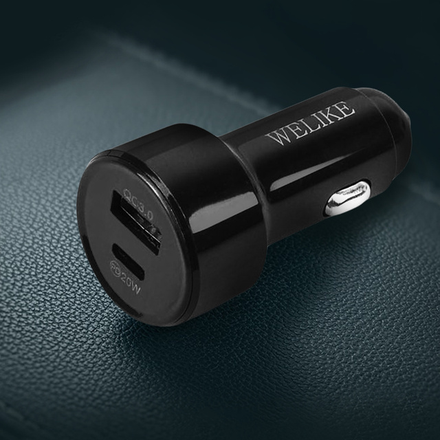Car charger USB Quick Charge QC 3.0 USB-C type C PD 20W 3.4A Power Delivery 2.0 Black
