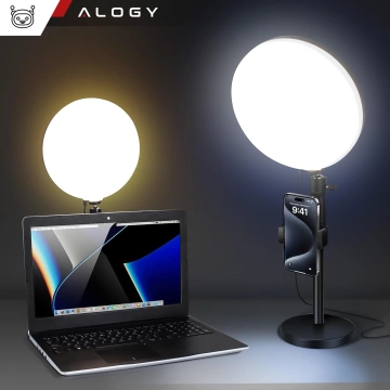 LED lampa s plným kruhom 22 cm, stolová LED lampa Alogy, Bluetooth s diaľkovým ovládaním na živé líčenie, nahrávanie fotografií, čierna