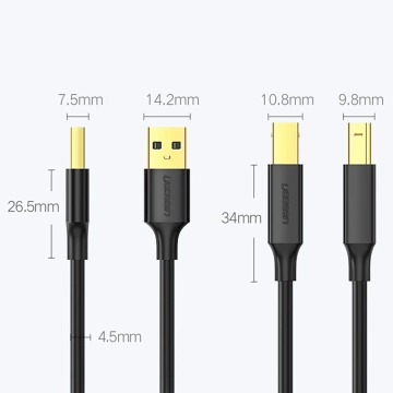 USB kabel typu B UGREEN pro tiskárny (samec) – USB 2.0 (samec) 480 Mb/s 1 m černý (US135 20846)