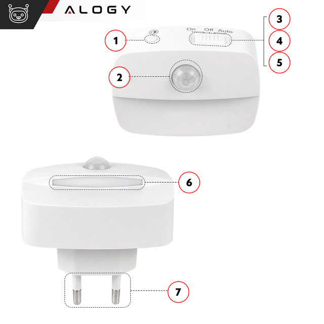 LED-Nachtlampe mit Bewegungssensor für EU-Steckdose, 3 Lichtfarben Alogy Night Light White