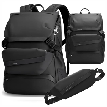 Mark Ryden Backpack with Detachable Waist Bag 2 in 1, Hand Luggage, Free, Waterproof 18L, with 15.6" Laptop Pocket, Waist Bag, City, Travel 40x30x14 cm - Black