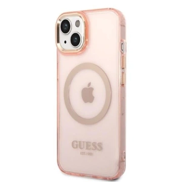 Etui Guess GUHMP14SHTCMP pre Apple iPhone 14 6,1" różowy/ružové pevné puzdro Gold Outline Translucent MagSafe