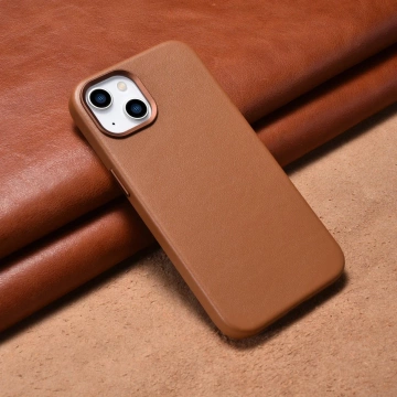 Kožený kryt iCarer Case pro iPhone 14 Plus Hnědý (kompatibilní s MagSafe)