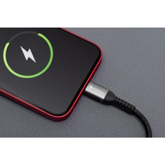 Prepojovací kábel USB-C na Lightning 27W 3m Nylonový PD Forcell Hliníkový Čierny