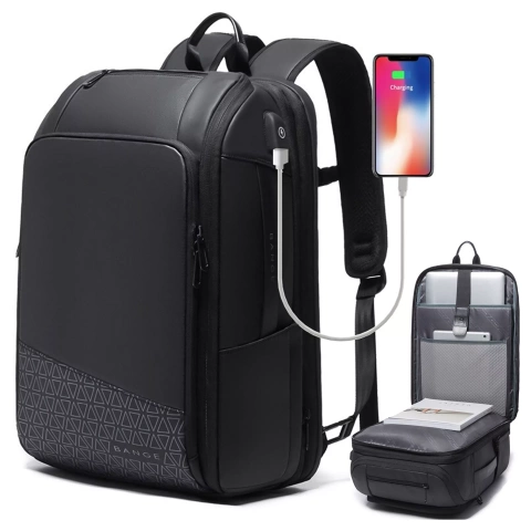 Bange waterproof backpack for a 15.6" laptop, city travel, 49x31x18 cm, expandable for work, airplane, men's, women's, with a USB port, Black
