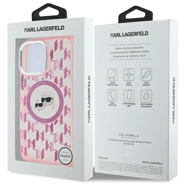 Karl Lagerfeld iPhone 16 Pro Max 6.9" Case Pink MagSafe IML Monogram Karl