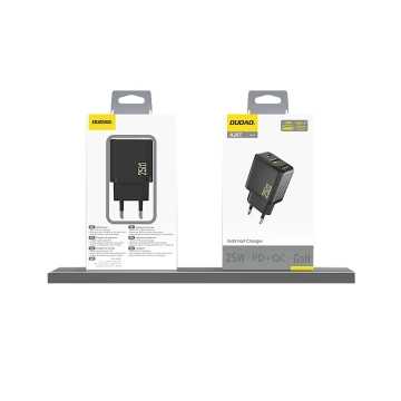 Зарядний пристрій Dudao 25 ​​Вт GaN USB-A, USB-C | Подача живлення та швидка зарядка - чорний