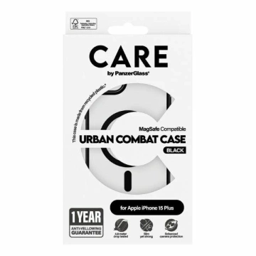 Чохол CARE від PanzerGlass Urban Combat, прозорий, чорного кольору, MagSafe для iPhone 15 Plus