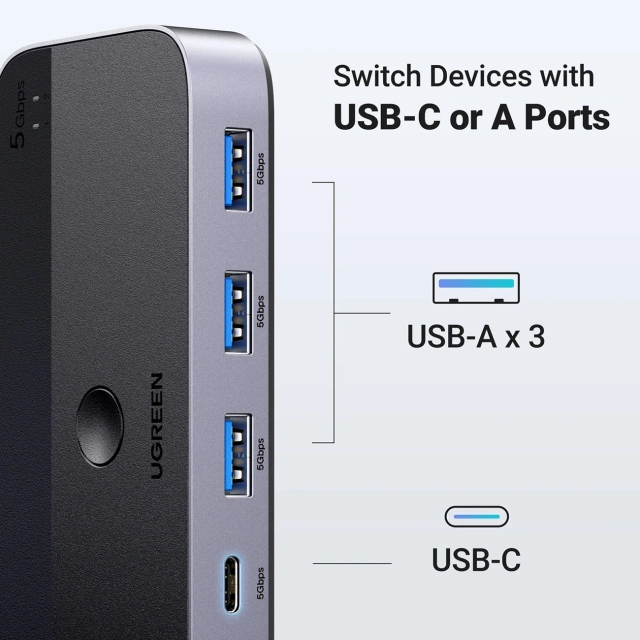 UGREEN CM662 USB 3.0 ПЕРЕМИКАЧ 2-В-4 ПУЛЬТ ДИСТАНЦІЙНОГО КЕРУВАННЯ 2 КАБЕЛІ 5 Гбіт/с