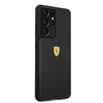 Pevný obal na telefón Ferrari na Samsung Galaxy S21 Ultra čierny/čierny pevný obal On Track Perforated
