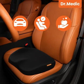 Ергономічна подушка для офісного сидіння DR.MEDIC ComfySeat™ з опорою для куприка для автомобільного офісного крісла, чорного кольору
