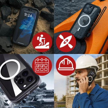 Pouzdro pro iPhone 15 vodotěsné Mag Safe Case pancéřované vodotěsné pouzdro černé a šedé