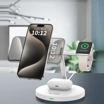 QI15W-A35 IN1 Magnetická bezdrátová nabíječka MagSafe pro iPhone, Airpods, Apple Watch bílá