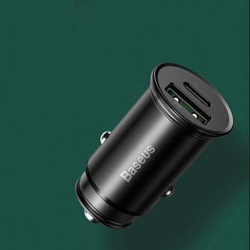 Baseus Circular Metal USB USB-C PD QC4.0 5A 30W car charger black