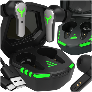 Бездротові навушники Alogy TWS 9D EarPhones Bluetooth 5.2 з док-станцією та мікрофоном PowerBank для геймерів чорні