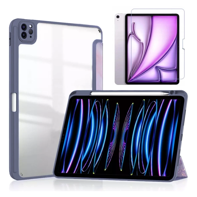 Etui hybrydowe z miejscem na rysik do Apple iPad Air 11" (2024,2025) / Air 10.9" (2020,2022) / Pro 11 (2018) Alogy Hybrid Book Cover Case Marble Fioletowe + Szkło