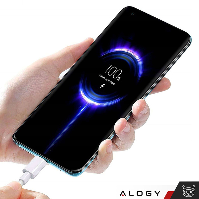 Kabel USB - USB-C typ C Alogy mocny szybki 67W 6A PD 1M przewód do ładowarki Blue Label Biały