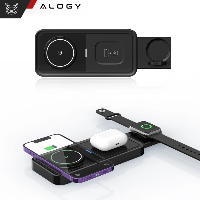 Бездротовий індуктивний зарядний пристрій Qi QC 3.0 3in1 Fast для Apple iPhone Airpods Watch Charging Station 15W чорний