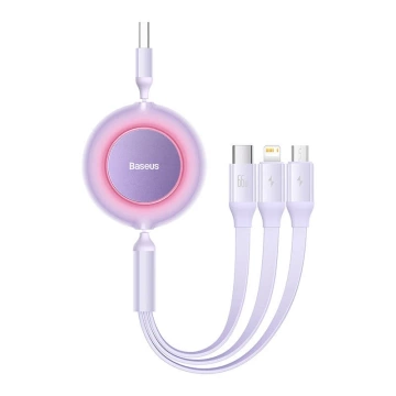 Kábel USB 3w1 Baseus Bright Mirror 3, micro USB / Lightning / USB-C, 66 W / 2 A, 1,1 m (fioletowy)