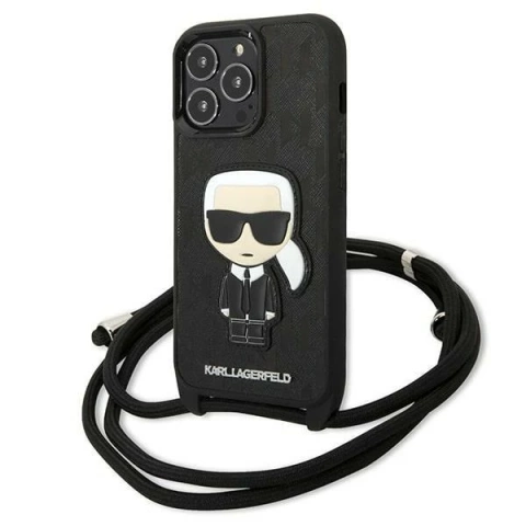 Etui Karl Lagerfeld KLHCP13LCMNIPK na iPhone 13 Pro / 13 6,1" pevné puzdro Kožená záplata a kábel s monogramom Iconik
