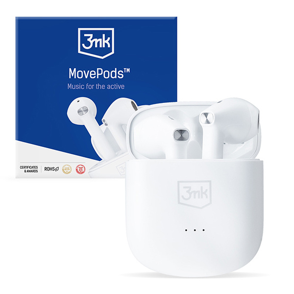 3mk MovePods Wireless Headphones with PowerBank Charging Case White