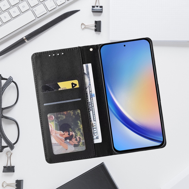 Schützende Flip-Leder-Brieftasche Alogy Wallet Case Handyhülle für Samsung Galaxy A54 5G Schwarzes Glas