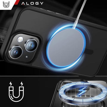 Puzdro na iPhone 15 Plus MagSafe Matt Case Cover Matte Alogy Ring Armored Phone Case Black