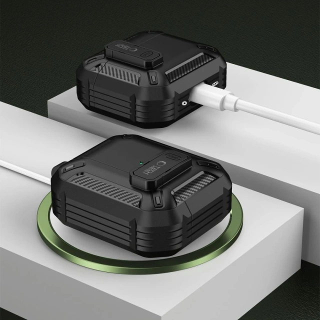 Etui Tech-Protect Carbonox do Apple AirPods 4 Black z Karabińczykiem