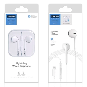 Joyroom Ben Series Lightning Wired In-Ear Headphones with Remote and Mic White (JR-EP3)