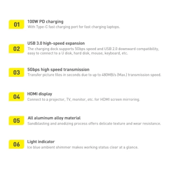 Baseus Metal Gleam Series multifunctional USB HUB 5in1 USB Type C PD 100W HDMI gray (WKWG020013)
