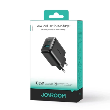 Síťová nabíječka Joyroom USB-C / USB-A 25W SFC / PPS / PD - Černá