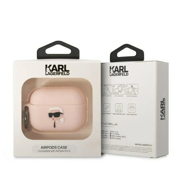 Protective case for headphones Karl Lagerfeld KLAP2RUNIKP for Apple AirPods Pro 2 cover pink/pink Silicone Karl Head 3D