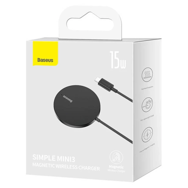 Baseus Simple Mini3 15W magnetická indukčná nabíjačka (čierna)